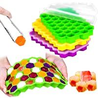 VoJoPi Cubiteras para Hielo Silicona- 3pcs Bandejas para Hielo con Tapa- Certificado LFGB sin BPA- 111 Cubitos Hielo…